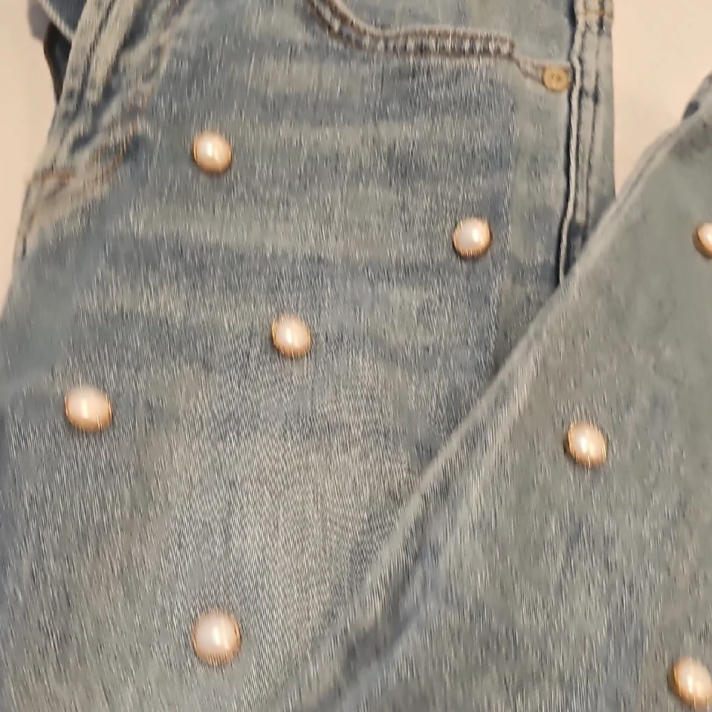 7 For All Mankind Blue Skinny Jeans with Pearl Details - Picture 8 of 10